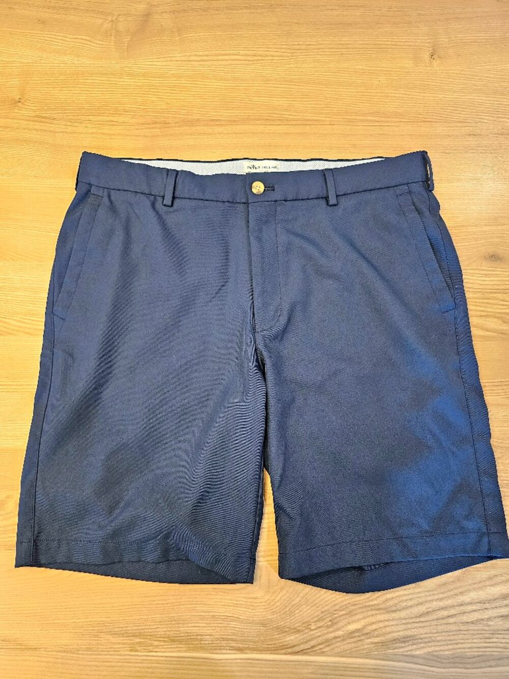 Peter Millar Navy Blue Flat Front Golf Shorts Size 34 Performance Chino